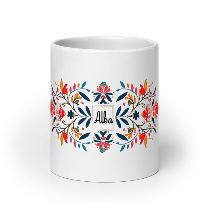 Alba Exclusive Name Art Piece Home Office Work Coffee Mug Mexican Spanish Pride Gift Cup One-Of-A-Kind Calligraphy White Glossy Mug | A16 Mexicada