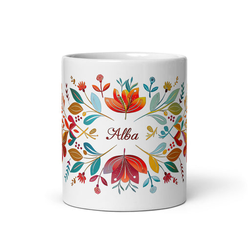 Alba Exclusive Name Art Piece Home Office Work Coffee Mug Mexican Spanish Pride Gift Cup One - Of - A - Kind Calligraphy White Glossy Mug | A18 - Mexicada