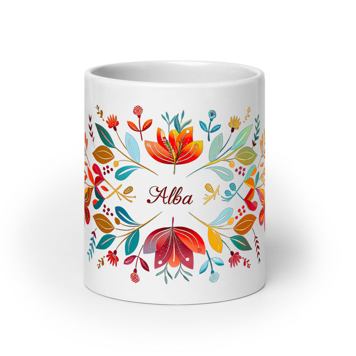 Alba Exclusive Name Art Piece Home Office Work Coffee Mug Mexican Spanish Pride Gift Cup One - Of - A - Kind Calligraphy White Glossy Mug | A18 - Mexicada