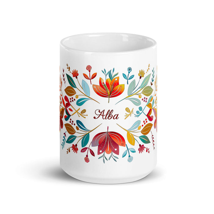 Alba Exclusive Name Art Piece Home Office Work Coffee Mug Mexican Spanish Pride Gift Cup One - Of - A - Kind Calligraphy White Glossy Mug | A18 - Mexicada