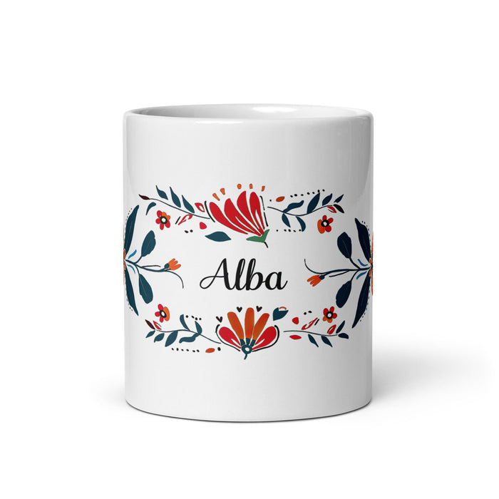 Alba Exclusive Name Art Piece Home Office Work Coffee Mug Mexican Spanish Pride Gift Cup One - Of - A - Kind Calligraphy White Glossy Mug | A19 - Mexicada