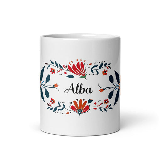 Alba Exclusive Name Art Piece Home Office Work Coffee Mug Mexican Spanish Pride Gift Cup One-Of-A-Kind Calligraphy White Glossy Mug | A19 Mexicada