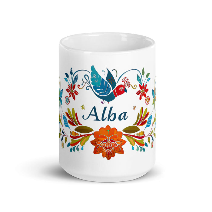 Alba Exclusive Name Art Piece Home Office Work Coffee Mug Mexican Spanish Pride Gift Cup One - Of - A - Kind Calligraphy White Glossy Mug | A2 - Mexicada