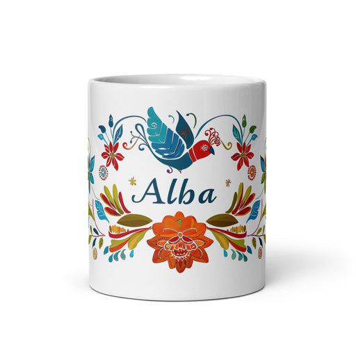 Alba Exclusive Name Art Piece Home Office Work Coffee Mug Mexican Spanish Pride Gift Cup One - Of - A - Kind Calligraphy White Glossy Mug | A2 - Mexicada