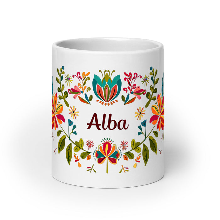 Alba Exclusive Name Art Piece Home Office Work Coffee Mug Mexican Spanish Pride Gift Cup One - Of - A - Kind Calligraphy White Glossy Mug | A20 - Mexicada