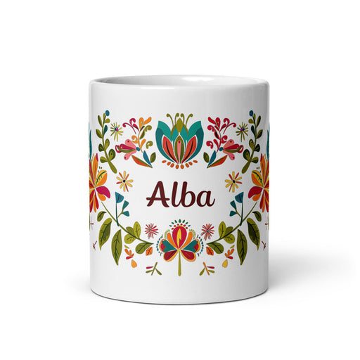 Alba Exclusive Name Art Piece Home Office Work Coffee Mug Mexican Spanish Pride Gift Cup One - Of - A - Kind Calligraphy White Glossy Mug | A20 - Mexicada