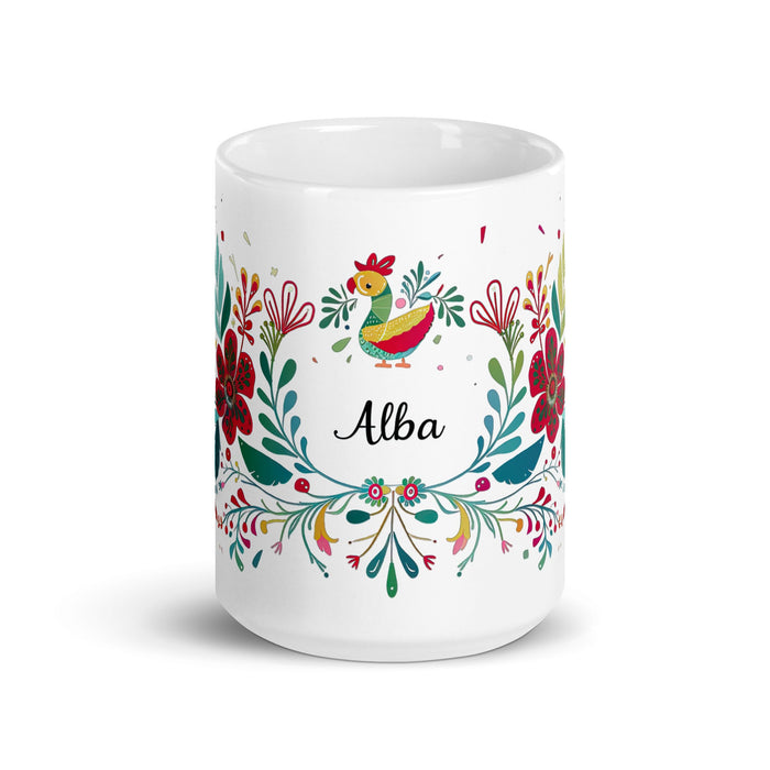 Alba Exclusive Name Art Piece Home Office Work Coffee Mug Mexican Spanish Pride Gift Cup One - Of - A - Kind Calligraphy White Glossy Mug | A21 - Mexicada