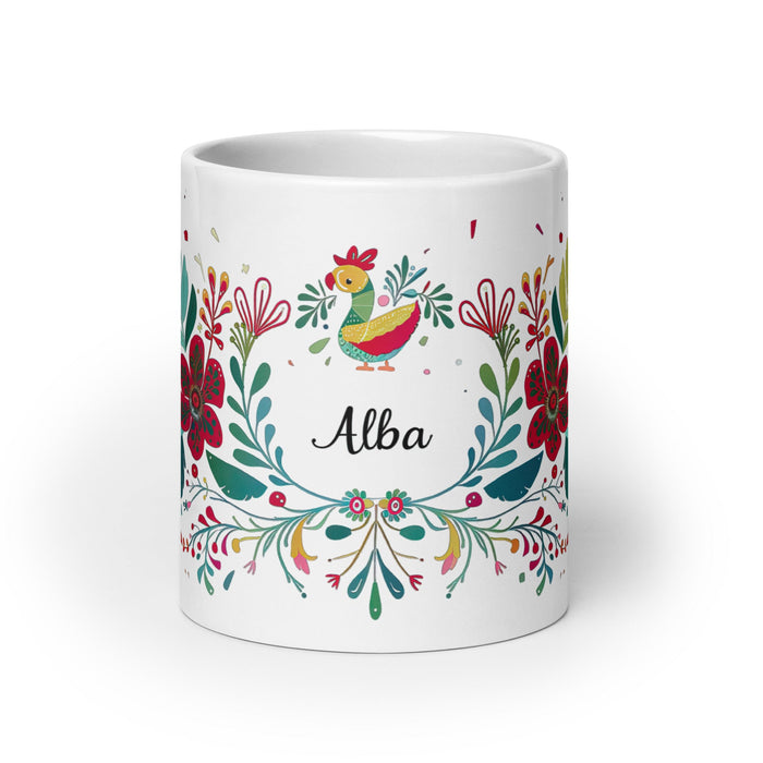 Alba Exclusive Name Art Piece Home Office Work Coffee Mug Mexican Spanish Pride Gift Cup One - Of - A - Kind Calligraphy White Glossy Mug | A21 - Mexicada