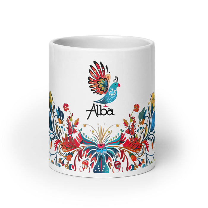 Alba Exclusive Name Art Piece Home Office Work Coffee Mug Mexican Spanish Pride Gift Cup One - Of - A - Kind Calligraphy White Glossy Mug | A22 - Mexicada