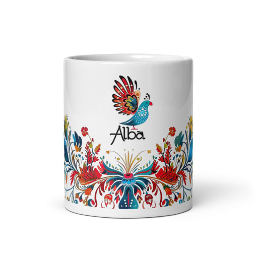 Alba Exclusive Name Art Piece Home Office Work Coffee Mug Mexican Spanish Pride Gift Cup One-Of-A-Kind Calligraphy White Glossy Mug | A22 Mexicada