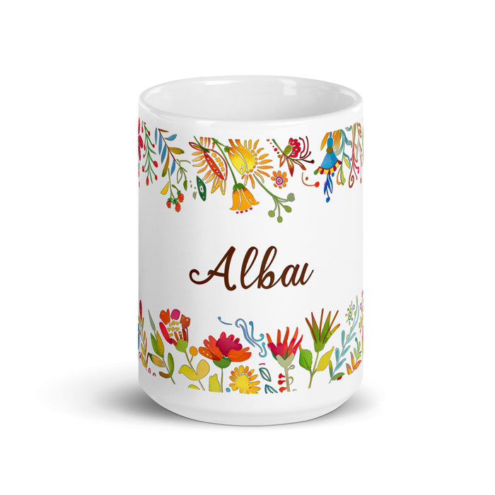 Alba Exclusive Name Art Piece Home Office Work Coffee Mug Mexican Spanish Pride Gift Cup One - Of - A - Kind Calligraphy White Glossy Mug | A23 - Mexicada