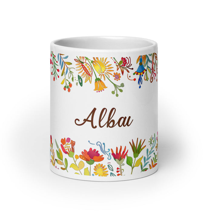 Alba Exclusive Name Art Piece Home Office Work Coffee Mug Mexican Spanish Pride Gift Cup One - Of - A - Kind Calligraphy White Glossy Mug | A23 - Mexicada