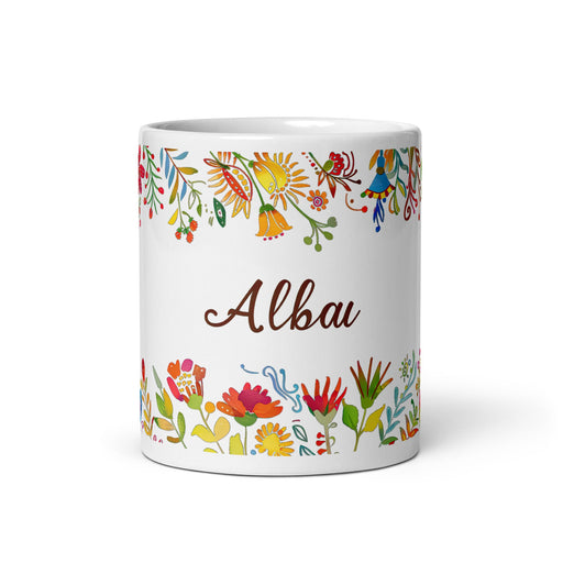 Alba Exclusive Name Art Piece Home Office Work Coffee Mug Mexican Spanish Pride Gift Cup One - Of - A - Kind Calligraphy White Glossy Mug | A23 - Mexicada