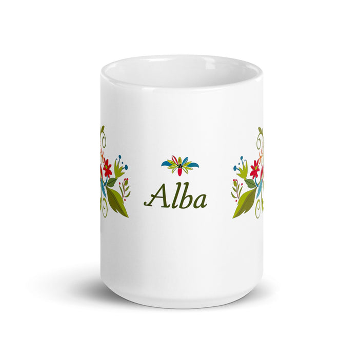 Alba Exclusive Name Art Piece Home Office Work Coffee Mug Mexican Spanish Pride Gift Cup One - Of - A - Kind Calligraphy White Glossy Mug | A24 - Mexicada