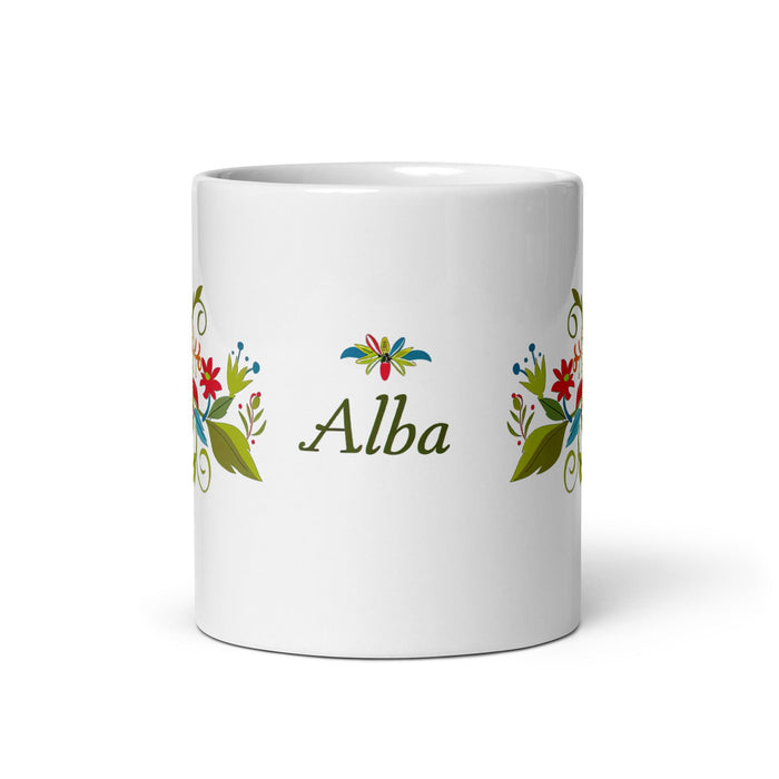 Alba Exclusive Name Art Piece Home Office Work Coffee Mug Mexican Spanish Pride Gift Cup One - Of - A - Kind Calligraphy White Glossy Mug | A24 - Mexicada