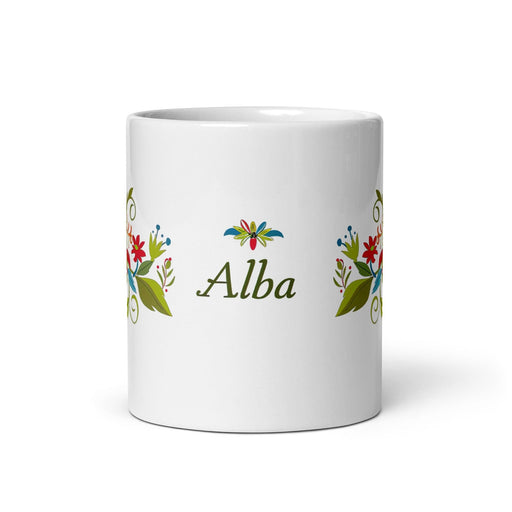 Alba Exclusive Name Art Piece Home Office Work Coffee Mug Mexican Spanish Pride Gift Cup One-Of-A-Kind Calligraphy White Glossy Mug | A24 Mexicada