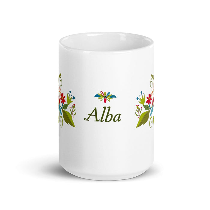 Alba Exclusive Name Art Piece Home Office Work Coffee Mug Mexican Spanish Pride Gift Cup One-Of-A-Kind Calligraphy White Glossy Mug | A24 Mexicada