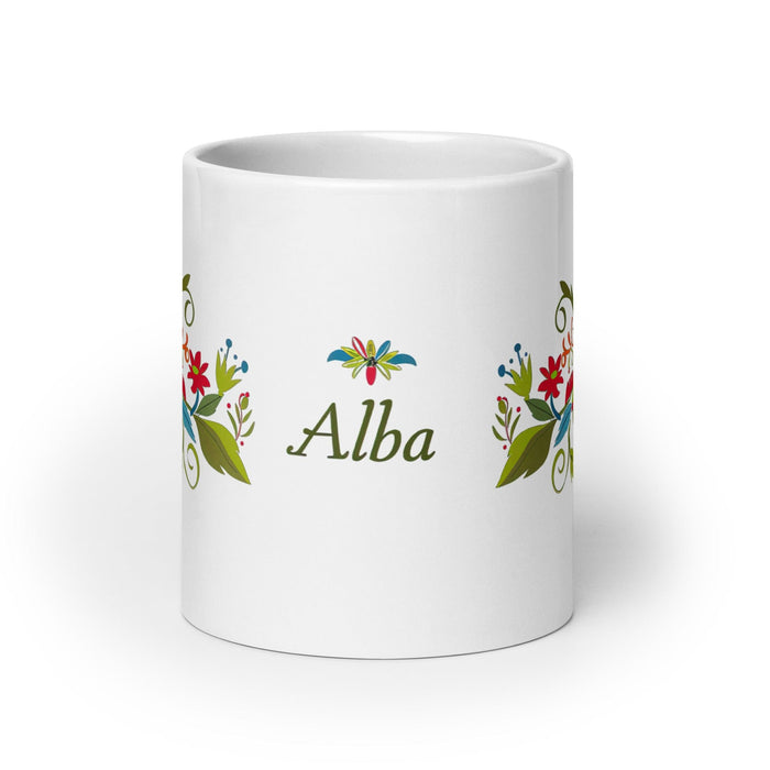 Alba Exclusive Name Art Piece Home Office Work Coffee Mug Mexican Spanish Pride Gift Cup One-Of-A-Kind Calligraphy White Glossy Mug | A24 Mexicada