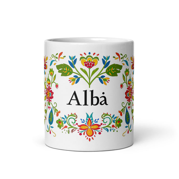 Alba Exclusive Name Art Piece Home Office Work Coffee Mug Mexican Spanish Pride Gift Cup One - Of - A - Kind Calligraphy White Glossy Mug | A25 - Mexicada