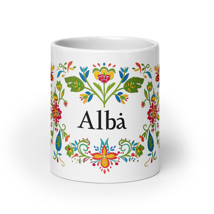 Alba Exclusive Name Art Piece Home Office Work Coffee Mug Mexican Spanish Pride Gift Cup One - Of - A - Kind Calligraphy White Glossy Mug | A25 - Mexicada