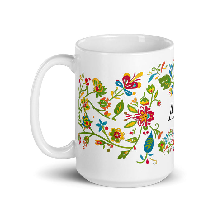 Alba Exclusive Name Art Piece Home Office Work Coffee Mug Mexican Spanish Pride Gift Cup One - Of - A - Kind Calligraphy White Glossy Mug | A25 - Mexicada