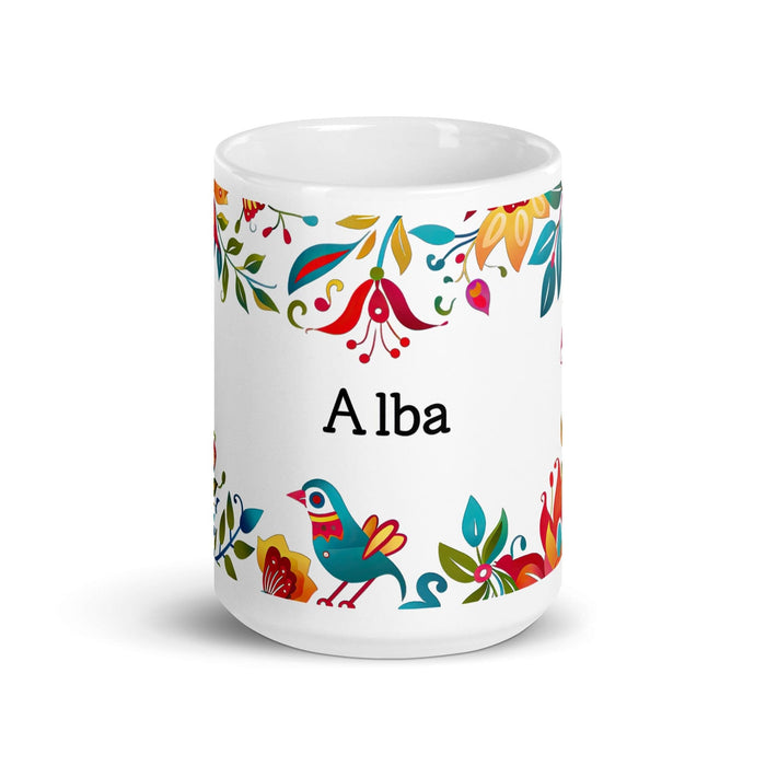 Alba Exclusive Name Art Piece Home Office Work Coffee Mug Mexican Spanish Pride Gift Cup One-Of-A-Kind Calligraphy White Glossy Mug | A26 Mexicada