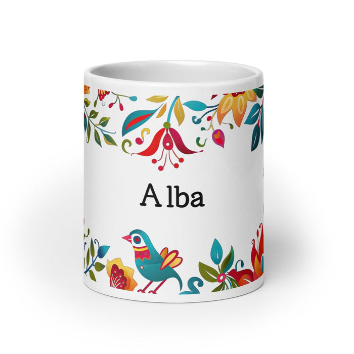 Alba Exclusive Name Art Piece Home Office Work Coffee Mug Mexican Spanish Pride Gift Cup One-Of-A-Kind Calligraphy White Glossy Mug | A26 Mexicada