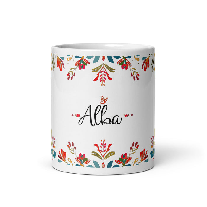 Alba Exclusive Name Art Piece Home Office Work Coffee Mug Mexican Spanish Pride Gift Cup One - Of - A - Kind Calligraphy White Glossy Mug | A27 - Mexicada