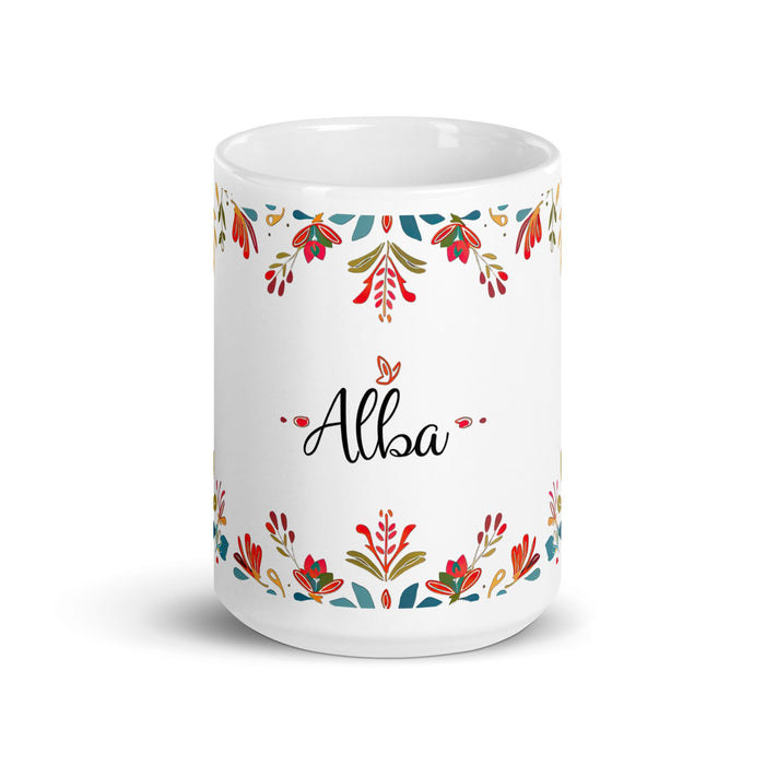 Alba Exclusive Name Art Piece Home Office Work Coffee Mug Mexican Spanish Pride Gift Cup One - Of - A - Kind Calligraphy White Glossy Mug | A27 - Mexicada