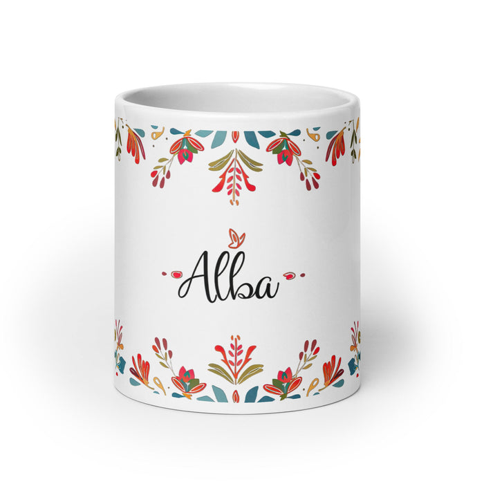 Alba Exclusive Name Art Piece Home Office Work Coffee Mug Mexican Spanish Pride Gift Cup One - Of - A - Kind Calligraphy White Glossy Mug | A27 - Mexicada