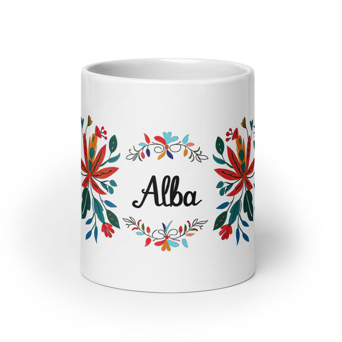 Alba Exclusive Name Art Piece Home Office Work Coffee Mug Mexican Spanish Pride Gift Cup One - Of - A - Kind Calligraphy White Glossy Mug | A28 - Mexicada