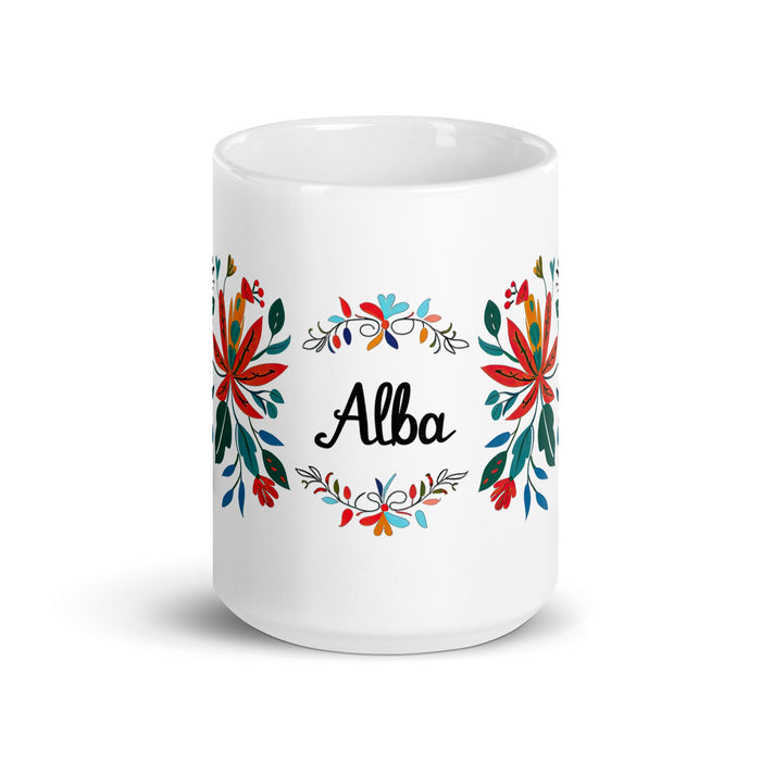 Alba Exclusive Name Art Piece Home Office Work Coffee Mug Mexican Spanish Pride Gift Cup One - Of - A - Kind Calligraphy White Glossy Mug | A28 - Mexicada