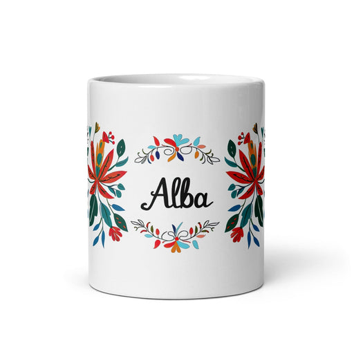 Alba Exclusive Name Art Piece Home Office Work Coffee Mug Mexican Spanish Pride Gift Cup One-Of-A-Kind Calligraphy White Glossy Mug | A28 Mexicada