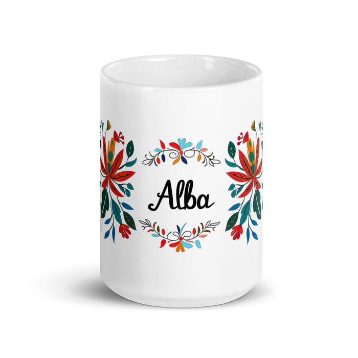 Alba Exclusive Name Art Piece Home Office Work Coffee Mug Mexican Spanish Pride Gift Cup One-Of-A-Kind Calligraphy White Glossy Mug | A28 Mexicada