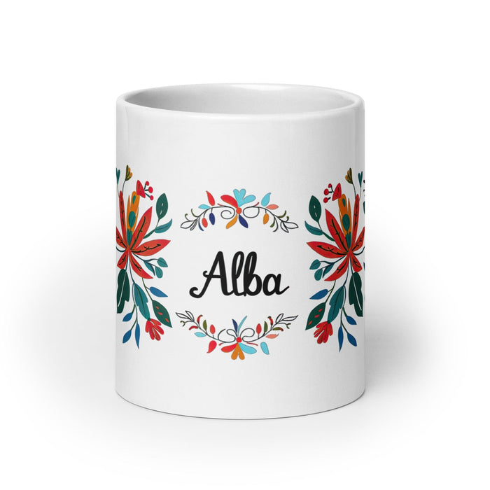 Alba Exclusive Name Art Piece Home Office Work Coffee Mug Mexican Spanish Pride Gift Cup One-Of-A-Kind Calligraphy White Glossy Mug | A28 Mexicada