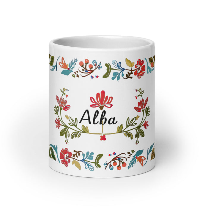 Alba Exclusive Name Art Piece Home Office Work Coffee Mug Mexican Spanish Pride Gift Cup One - Of - A - Kind Calligraphy White Glossy Mug | A29 - Mexicada