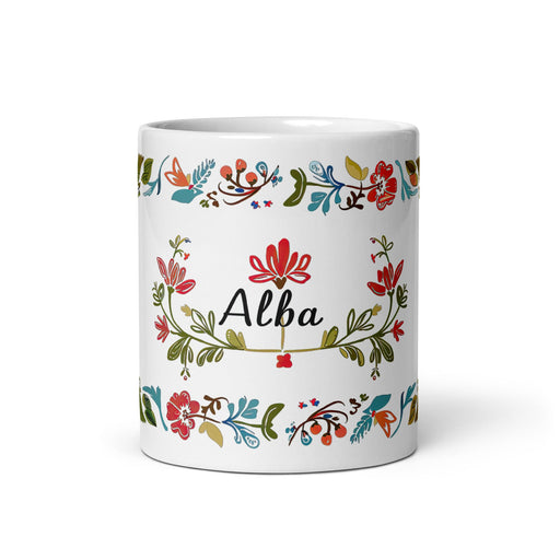 Alba Exclusive Name Art Piece Home Office Work Coffee Mug Mexican Spanish Pride Gift Cup One - Of - A - Kind Calligraphy White Glossy Mug | A29 - Mexicada