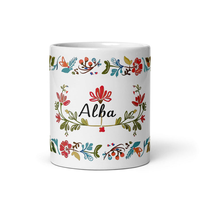 Alba Exclusive Name Art Piece Home Office Work Coffee Mug Mexican Spanish Pride Gift Cup One-Of-A-Kind Calligraphy White Glossy Mug | A29 Mexicada