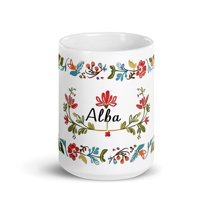 Alba Exclusive Name Art Piece Home Office Work Coffee Mug Mexican Spanish Pride Gift Cup One-Of-A-Kind Calligraphy White Glossy Mug | A29 Mexicada