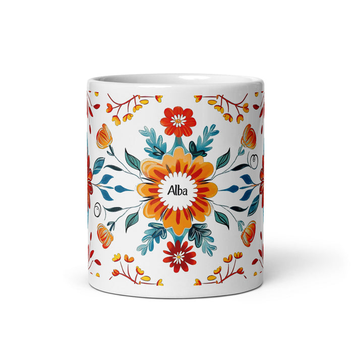 Alba Exclusive Name Art Piece Home Office Work Coffee Mug Mexican Spanish Pride Gift Cup One - Of - A - Kind Calligraphy White Glossy Mug | A3 - Mexicada