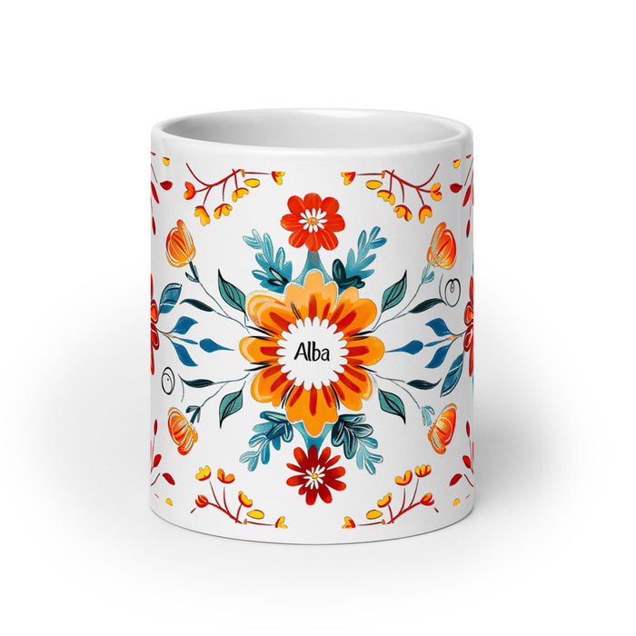 Alba Exclusive Name Art Piece Home Office Work Coffee Mug Mexican Spanish Pride Gift Cup One - Of - A - Kind Calligraphy White Glossy Mug | A3 - Mexicada