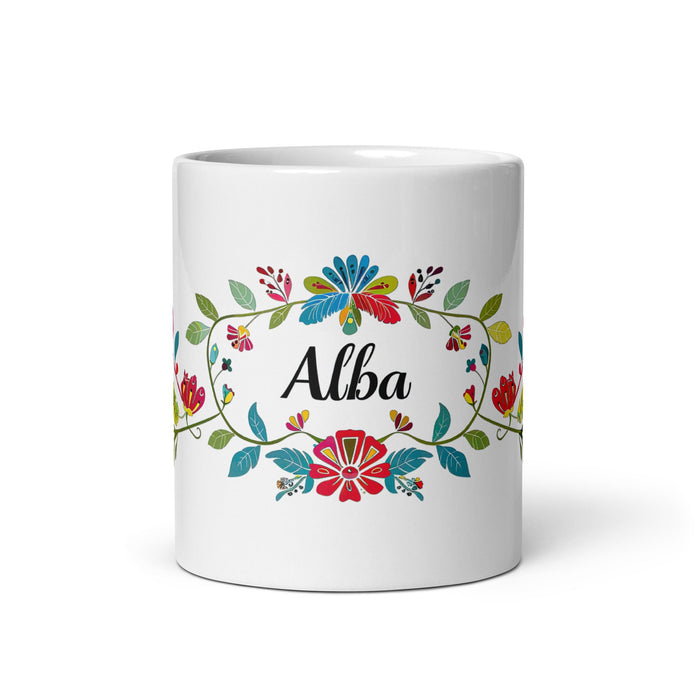 Alba Exclusive Name Art Piece Home Office Work Coffee Mug Mexican Spanish Pride Gift Cup One - Of - A - Kind Calligraphy White Glossy Mug | A4 - Mexicada