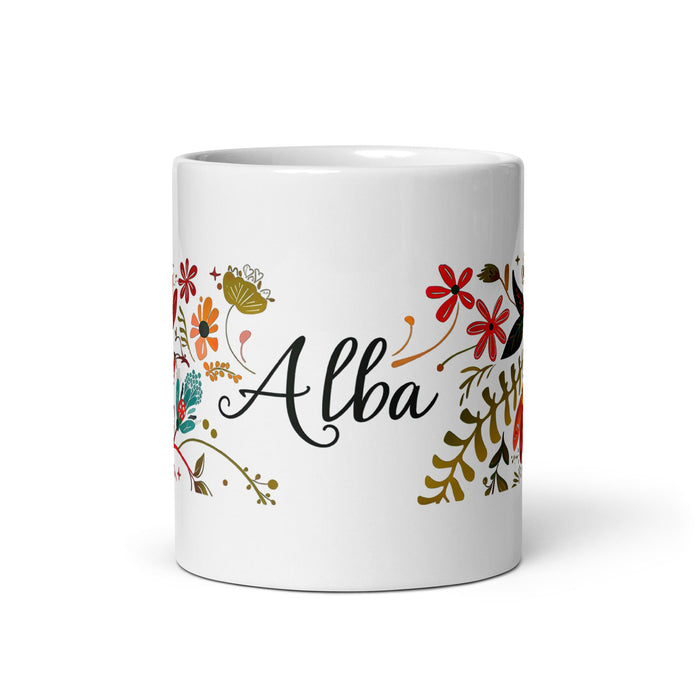 Alba Exclusive Name Art Piece Home Office Work Coffee Mug Mexican Spanish Pride Gift Cup One - Of - A - Kind Calligraphy White Glossy Mug | A5 - Mexicada