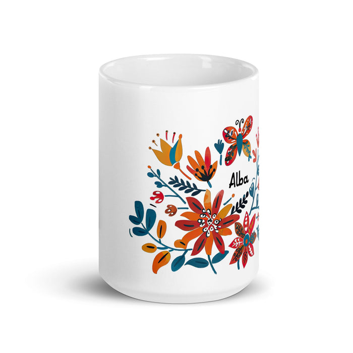 Alba Exclusive Name Art Piece Home Office Work Coffee Mug Mexican Spanish Pride Gift Cup One - Of - A - Kind Calligraphy White Glossy Mug | A6 - Mexicada