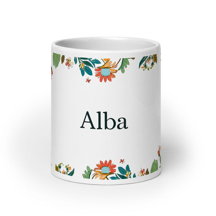 Alba Exclusive Name Art Piece Home Office Work Coffee Mug Mexican Spanish Pride Gift Cup One-Of-A-Kind Calligraphy White Glossy Mug | A7 Mexicada