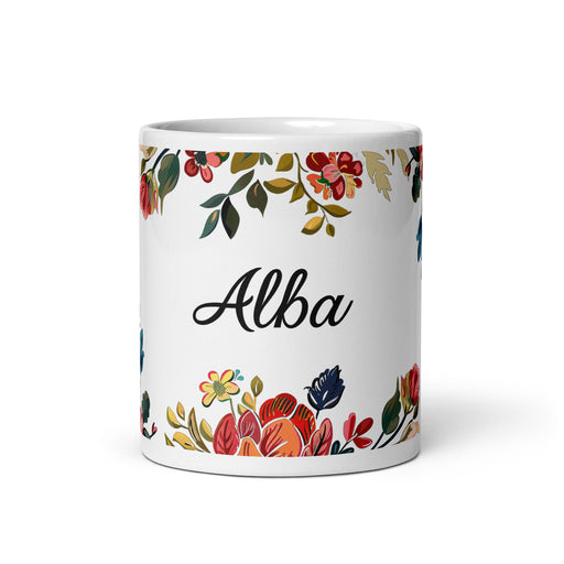 Alba Exclusive Name Art Piece Home Office Work Coffee Mug Mexican Spanish Pride Gift Cup One - Of - A - Kind Calligraphy White Glossy Mug | A9 - Mexicada