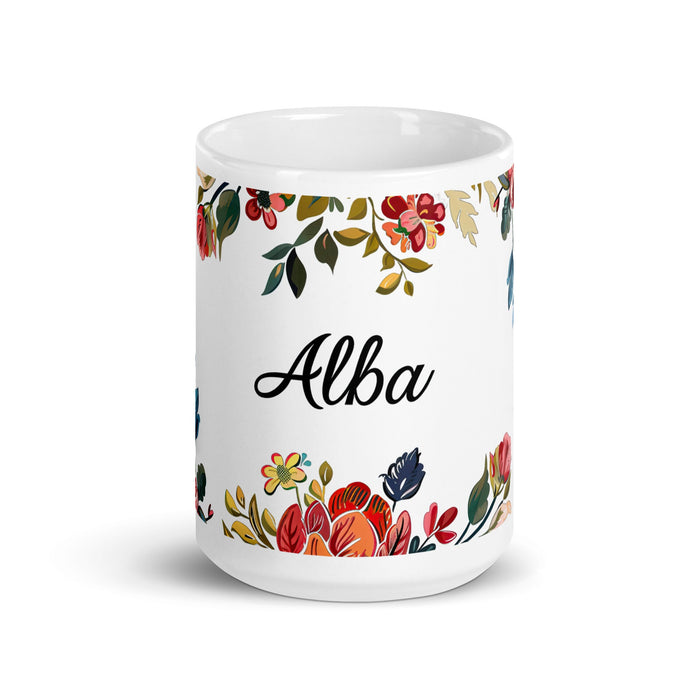 Alba Exclusive Name Art Piece Home Office Work Coffee Mug Mexican Spanish Pride Gift Cup One - Of - A - Kind Calligraphy White Glossy Mug | A9 - Mexicada