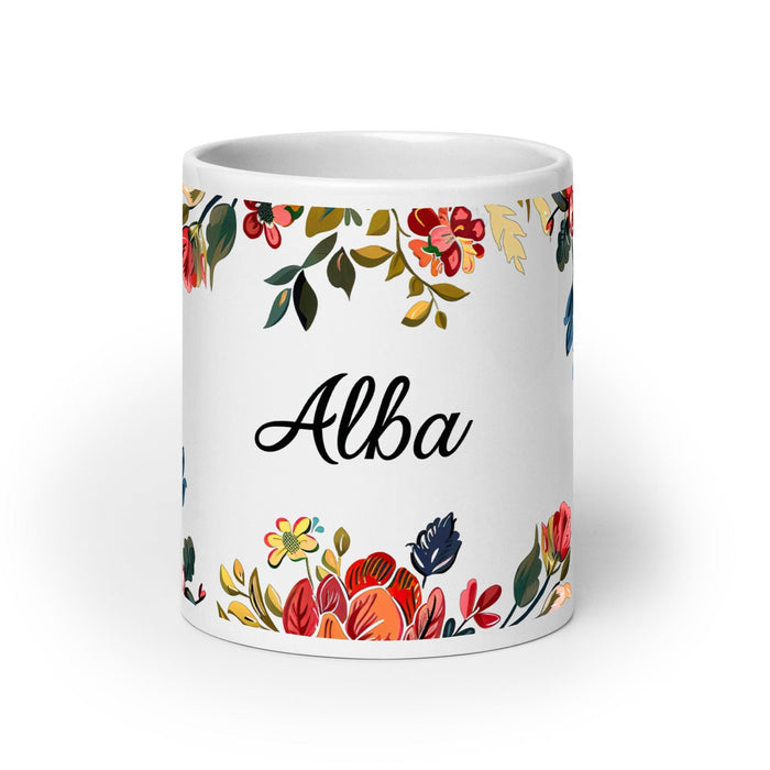 Alba Exclusive Name Art Piece Home Office Work Coffee Mug Mexican Spanish Pride Gift Cup One-Of-A-Kind Calligraphy White Glossy Mug | A9 Mexicada