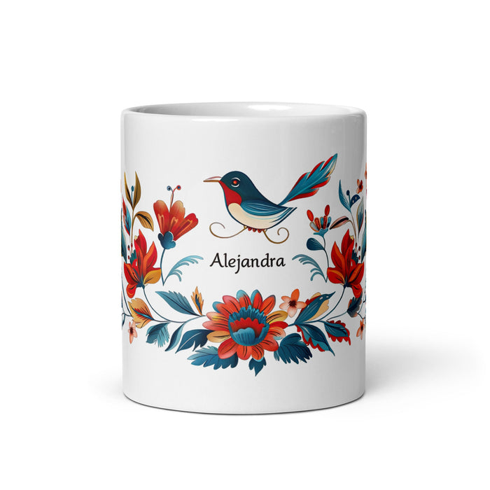 Alejandra Exclusive Name Art Piece Home Office Work Coffee Mug Mexican Spanish Pride Gift Cup One - Of - A - Kind Calligraphy White Glossy Mug | A1 - Mexicada