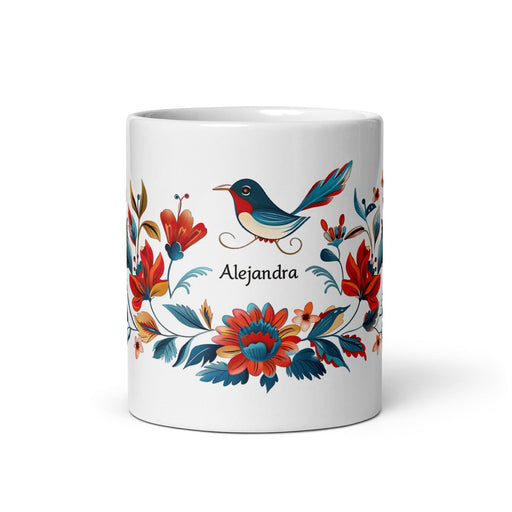 Alejandra Exclusive Name Art Piece Home Office Work Coffee Mug Mexican Spanish Pride Gift Cup One-Of-A-Kind Calligraphy White Glossy Mug | A1 Mexicada